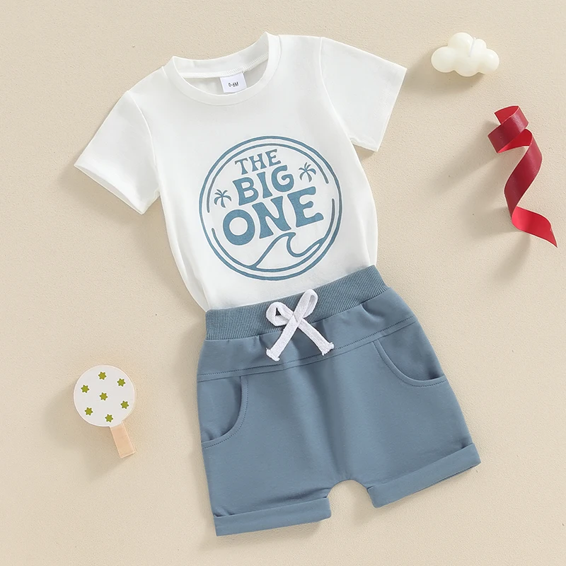 

Baby Boys Summer Outfits Letter Print Short Sleeves T-Shirt and Elastic Shorts Set for 2 Piece Vacation Clothes Set