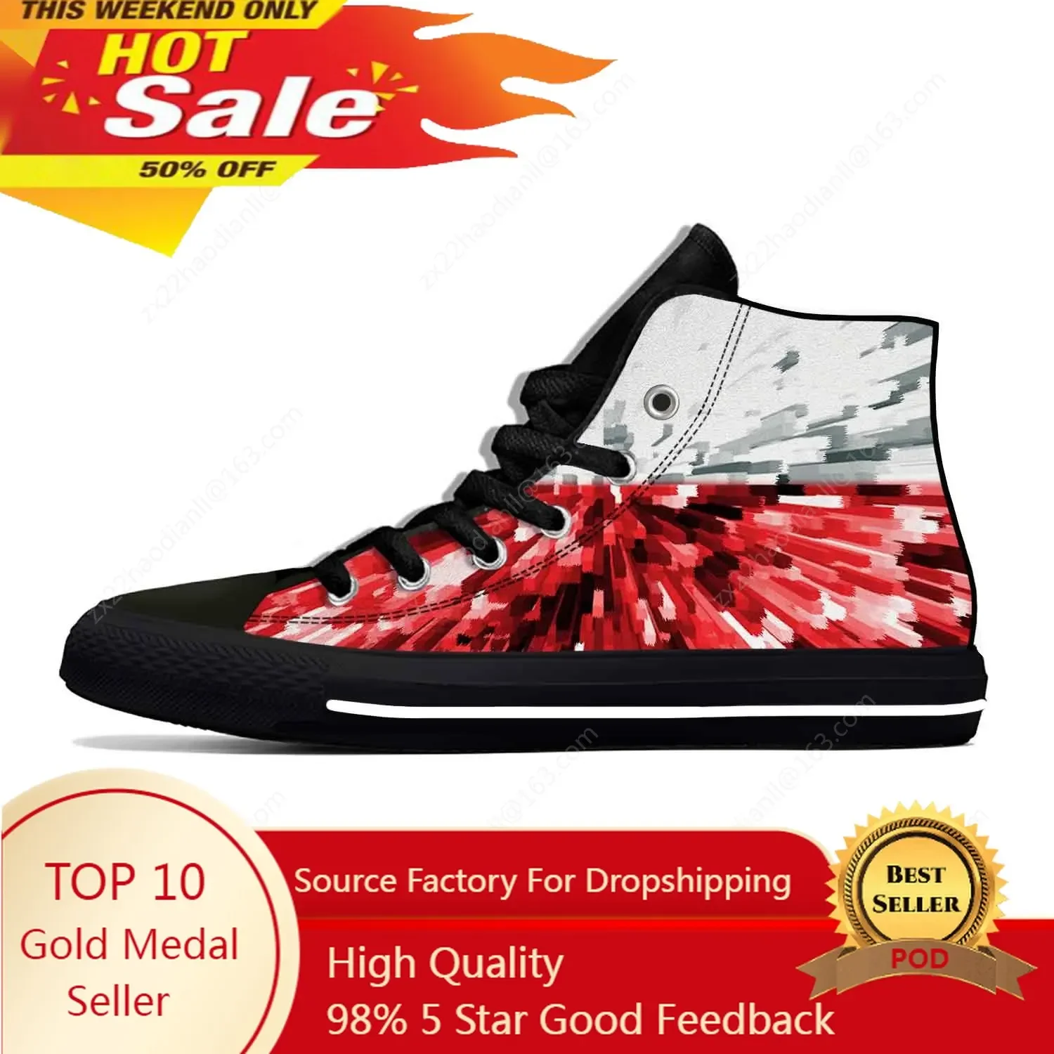

Poland Polish Flag Patriotic Pride Fashion Funny Casual Cloth Shoes High Top Lightweight Breathable 3D Print Men Women Sneakers