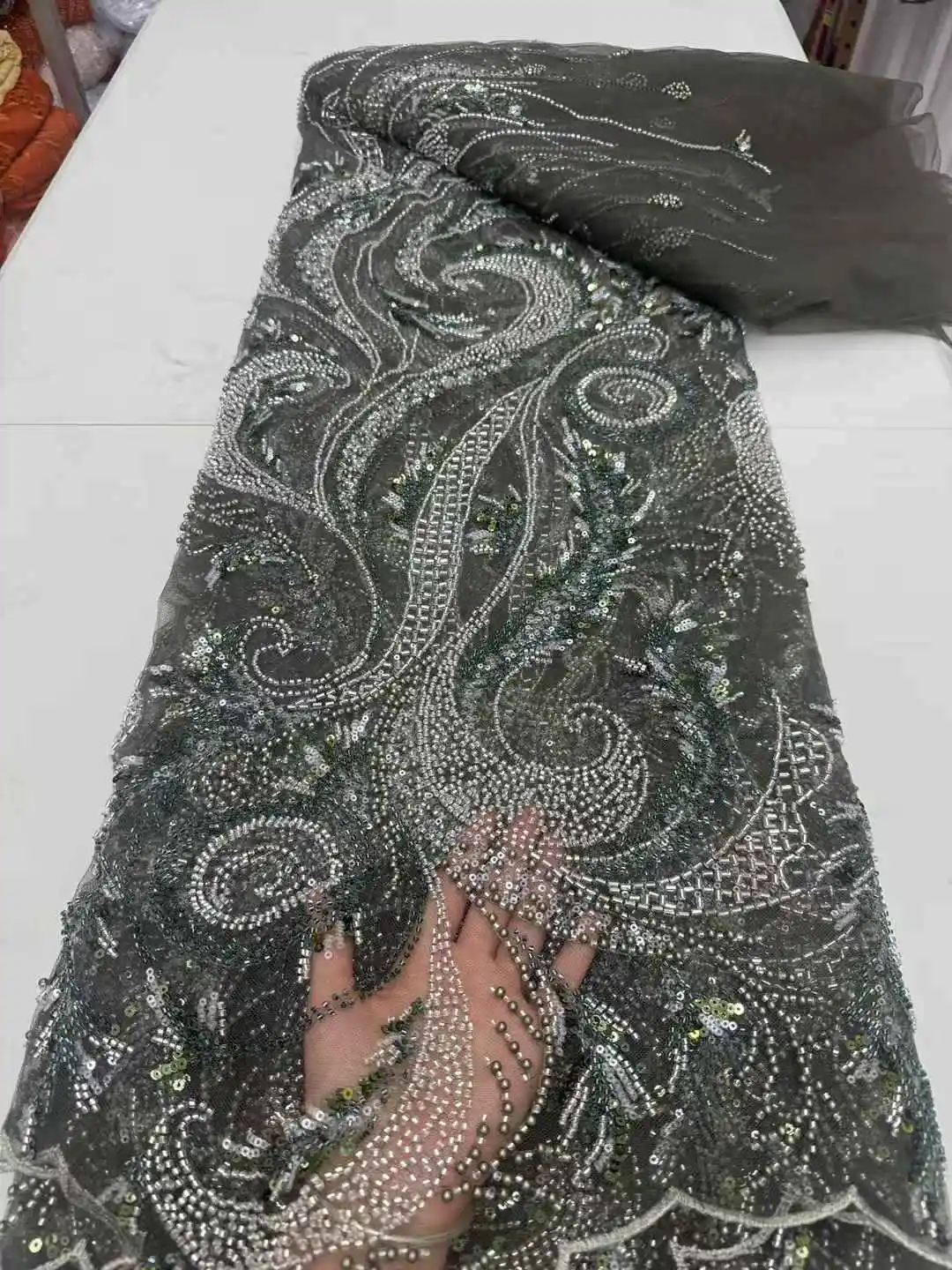 

Nigerian Sequins Party Lace African Beads Lace Fabric 2025 High Quality 5Yards African French Tulle Net Lace Fabric
