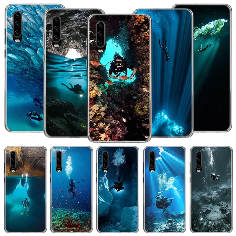 Deep sea diving Adventure Phone Case For Huawei P50 Pro P10 P20 P30 P40 Lite Cover Mate 40 30 20 10 Lite Capa Shell