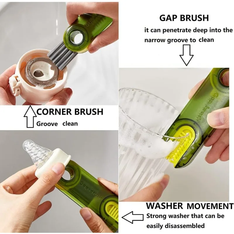 3Pcs 3 in 1 Mini Cup Lid Cleaning Brush Set Multi-functional Crevice Gap Cleaner for Baby Bottle Tumbler Vase Keyboard Detail