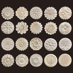 Carved Wooden Applique Capitals Furniture Onlays Home Decoration Bedroom Decal for Main Door Wood Figurines for Decor Floral
