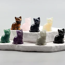 Hand Carved Crystal Cat Animal Figurine, Natural Stone, Amethyst, Mini Animal Kitty Statue, Craft Chakra Meditation Decor