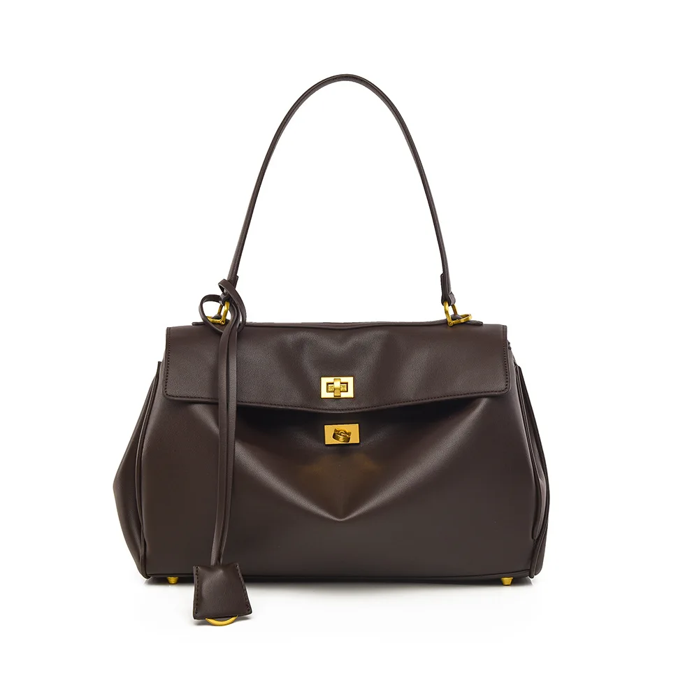 New Large-Capacity Commuter Bag for Women, High-End Niche Design, Flip-Top Soft Leather Handbag, Shoulder Bag, Crossbody Bag, Versatile
