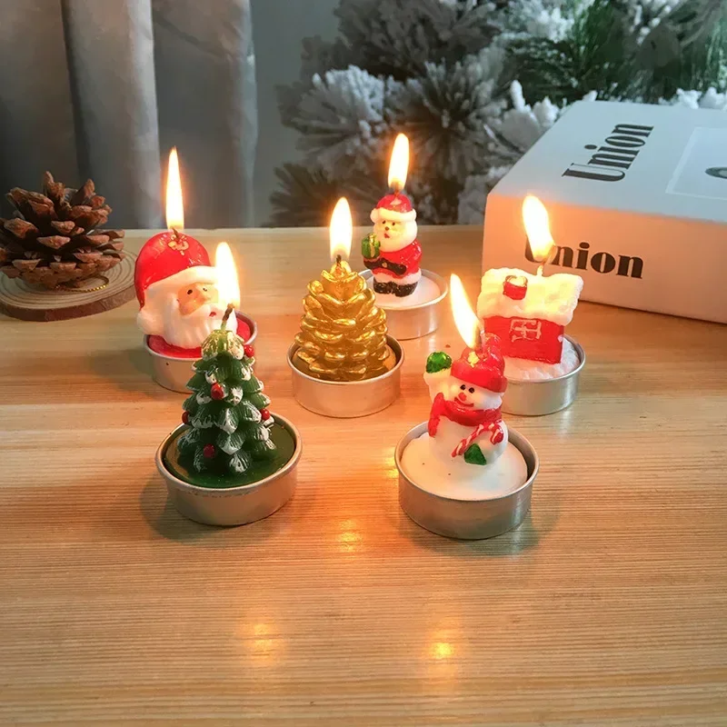 

3pcs Christmas Candles Atmosphere Valentine's Day Santa Claus Snowman Xmas Tree Pine Cones Craft Gifts Party Table Decorations