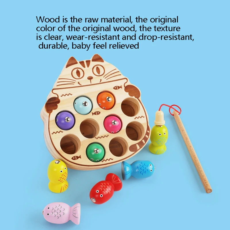 Jeu de pêche magnétique pour enfants, puzzle en forme de chat, planche de jeu en bois, jouets pour enfants