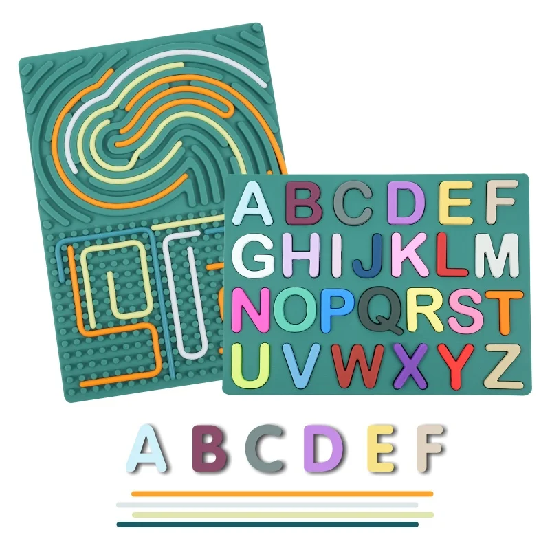 Placa de silicona de colores para niños, rompecabezas de actividades sensoriales con letras en inglés, Juguetes Divertidos 2 en 1