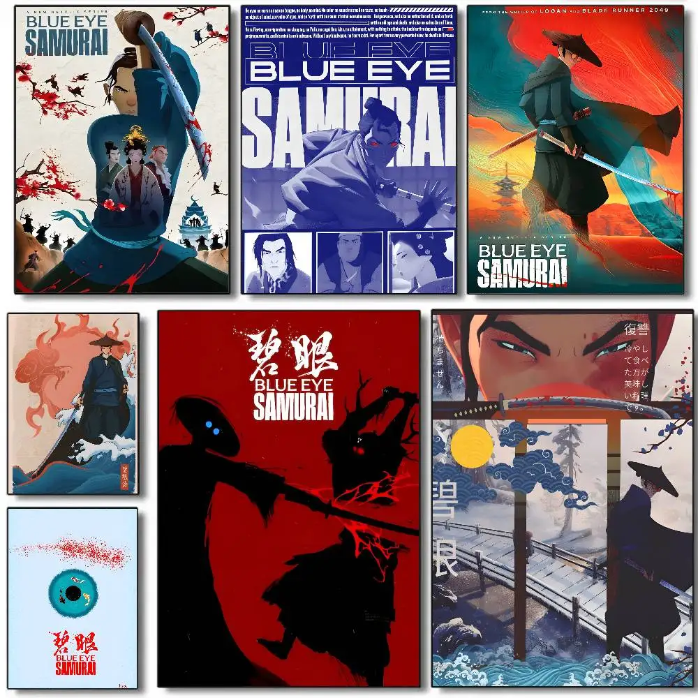 Affiche d'art animé Blue Eye Samurai sur toile HD, impression esthétique avancée, décoration murale pour salon et maison