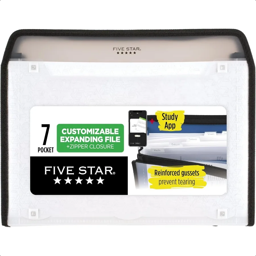 

Expanding File Organizer + Study App 7Pocket Accordian File Organizer Zipper Closure Holds 81 2 x 11 Paper White 350099EECM