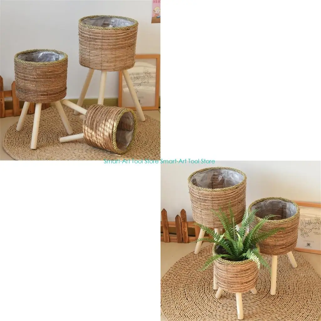 

E1PB Woven Plant Rack Flower Frame Pots Straw Pots Hand Arrangement Plant Stands Indoor Holder Stool Pots Trays Decorations