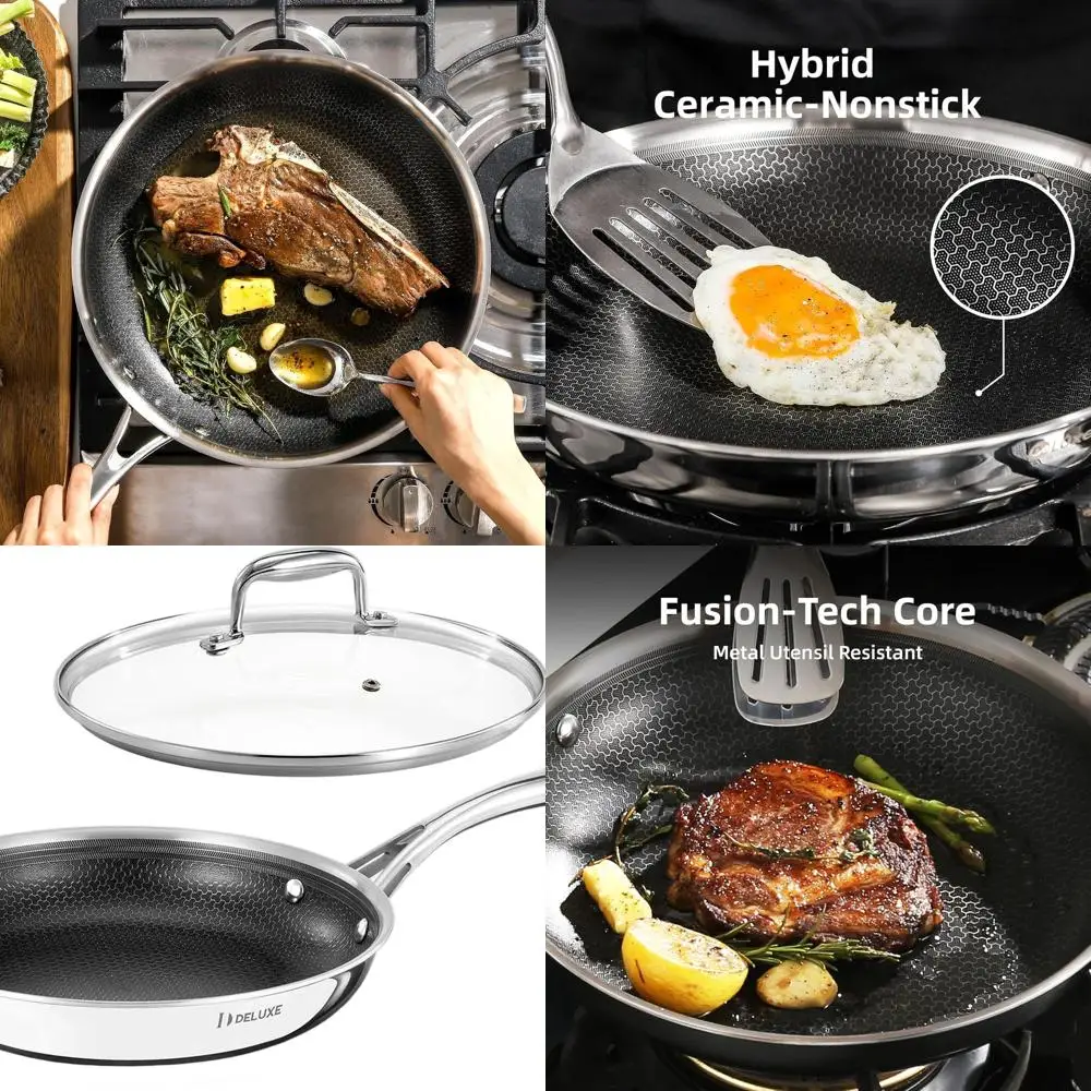 

10-Inch Ceramic Nonstick Fry Pan with Glass Lid, Cool Handles, Dishwasher and Oven Safe, PFOA-Free, Suitable for All Cooktops