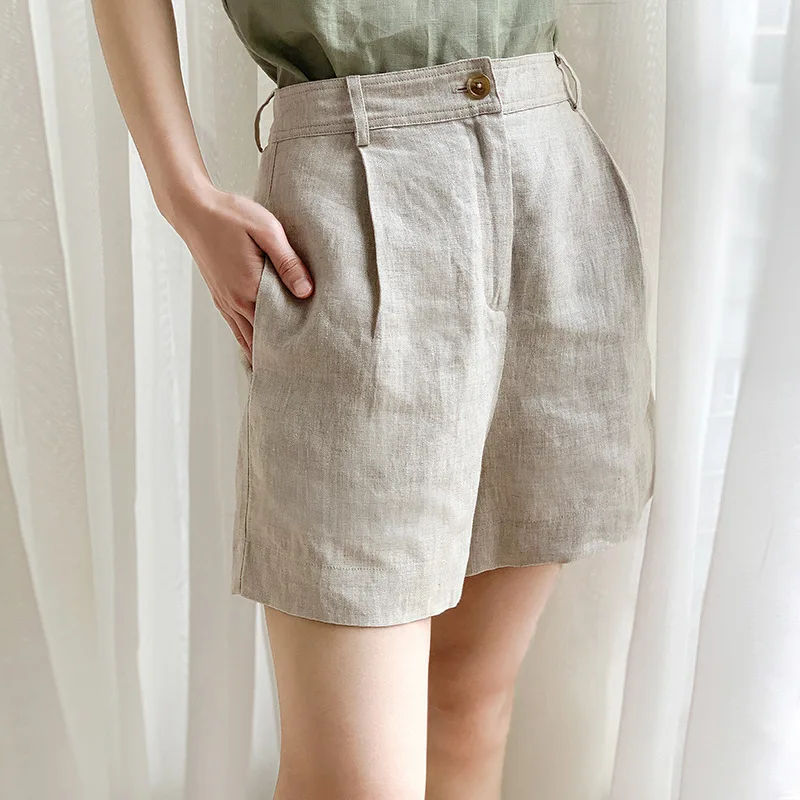 Women's Summer Slimming Linen Cotton Shorts - Versatile  Breathable  Wide-Leg High-Waist Casual Commuting Pants