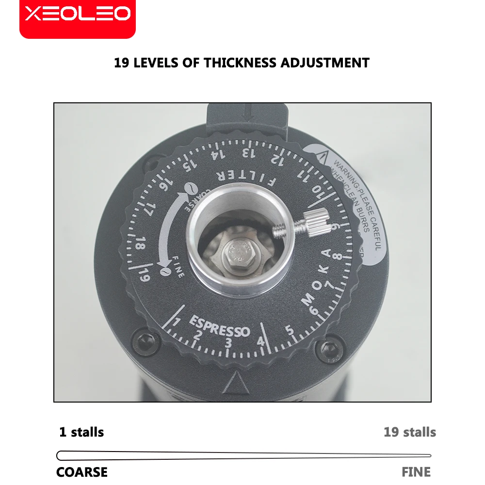 XEOLEO Elektrische Kaffeemühle 40mm Konische Gratmühle Blasbehälter Titaninum/SS 150W Kaffeebohnenmühle Maschine Kaffeemühle