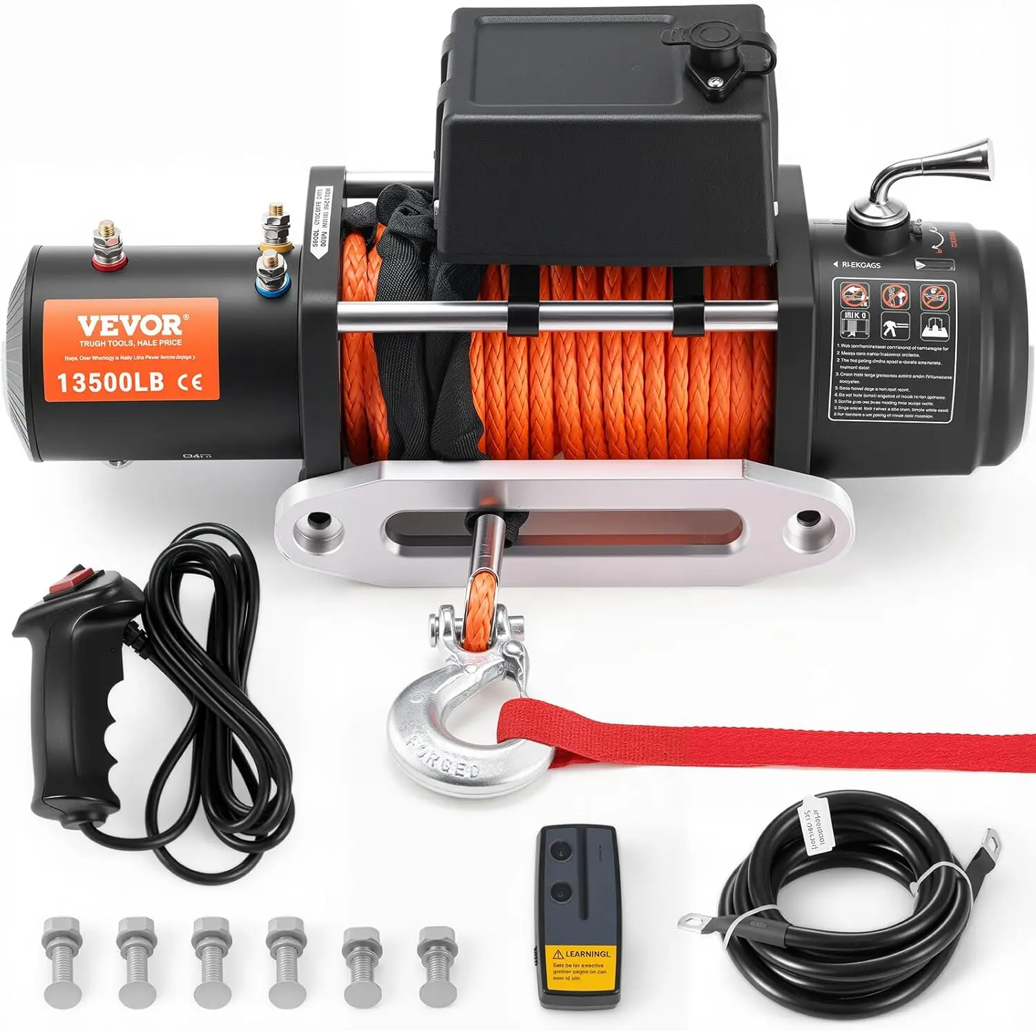 

Electric Winch,13,500 lb,12V DC Truck Winch with Φ3/8 in x 80 ft Synthetic Rope Aluminum Fairlead Wireless Wired Remote Controll