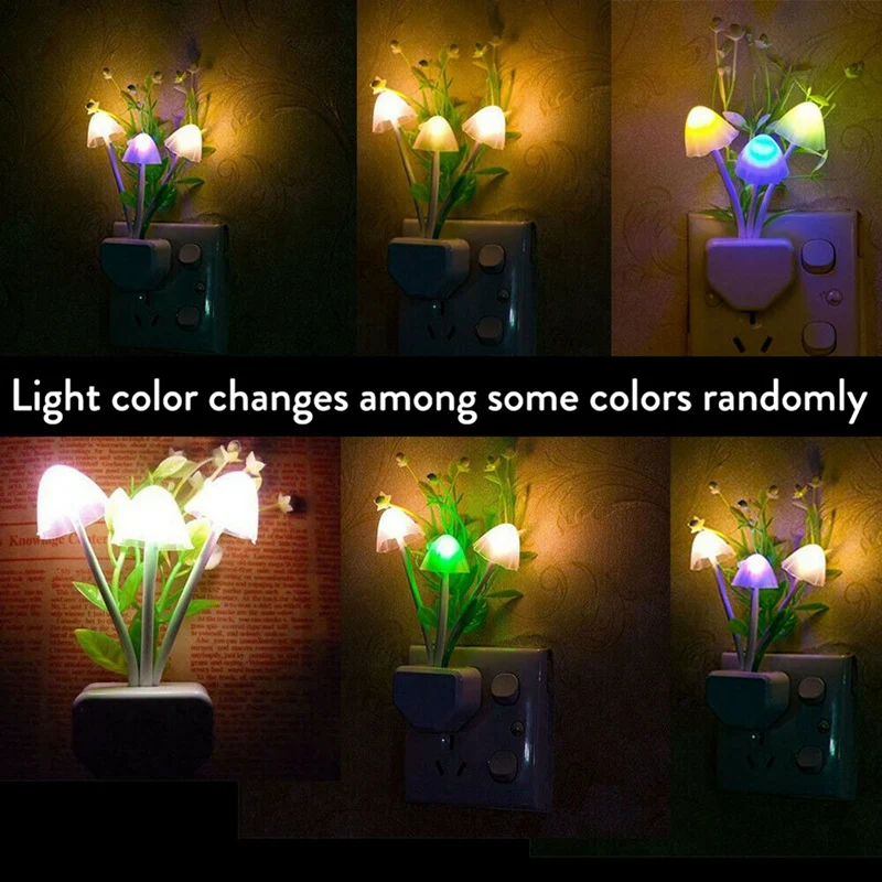 2 Buah Lampu Dinding Lampu Malam LED Jamur dengan Lampu Kamar Tidur Hemat Energi Daun Gulma Steker UE