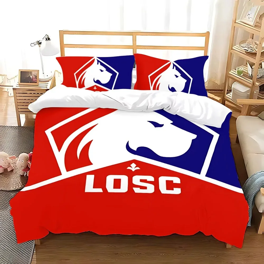 Housse de couette et taie d'oreiller avec LOGO de football Lille OSC, ensemble de literie pour adultes, garçons et filles, décoration de chambre à coucher, pour enfants, simple, double, grande taille