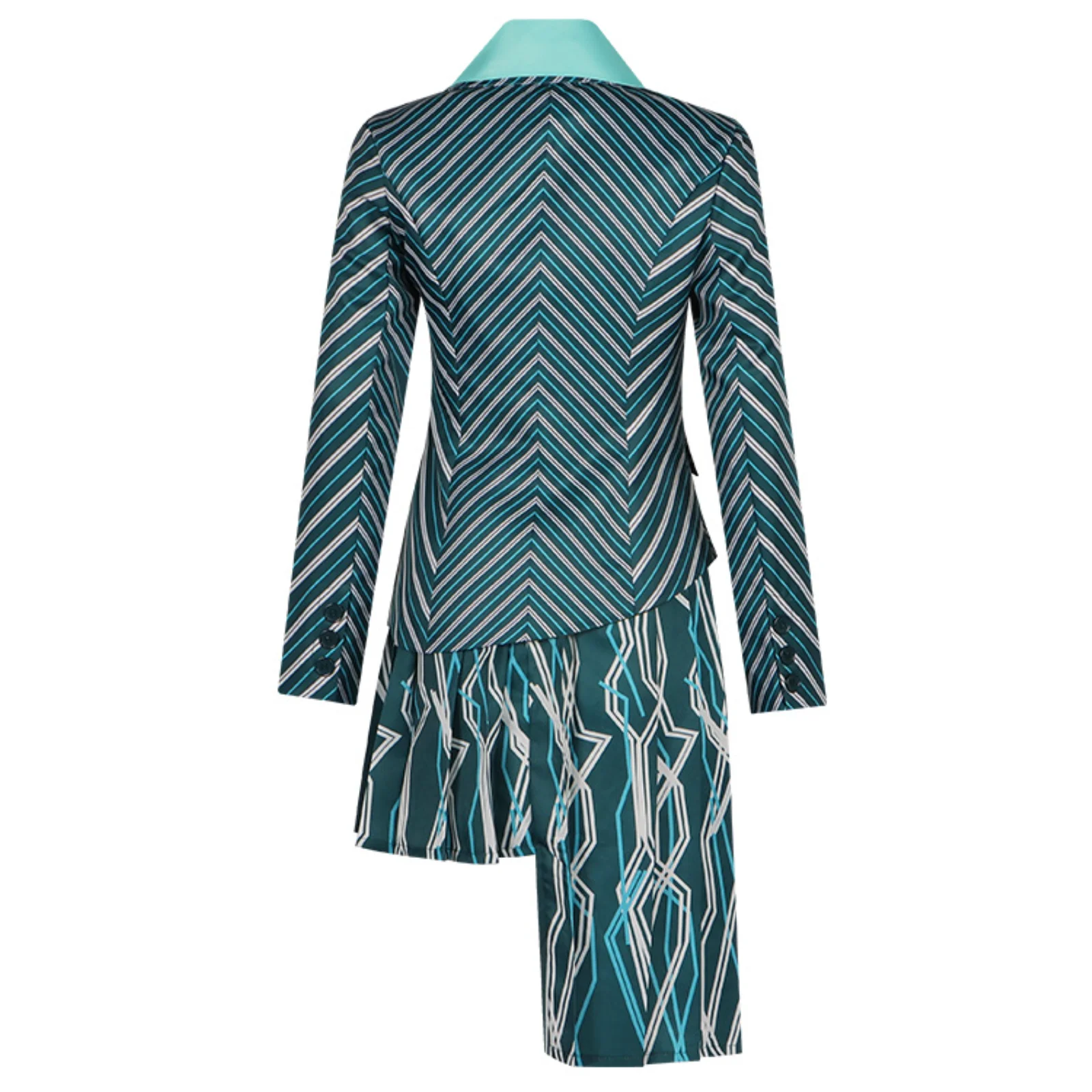 Kostum Cosplay ShenShen Gaun Mantel Kemeja Bergaris Hijau Set Lengkap untuk Pesta Natal Halloween