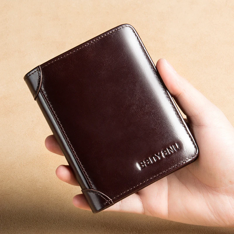 Vintage Genuine Leather Mens Wallet Luxury Slim Trifold Bifold RFID Card Holder original Leather Coin Purse Small Wallet for Men