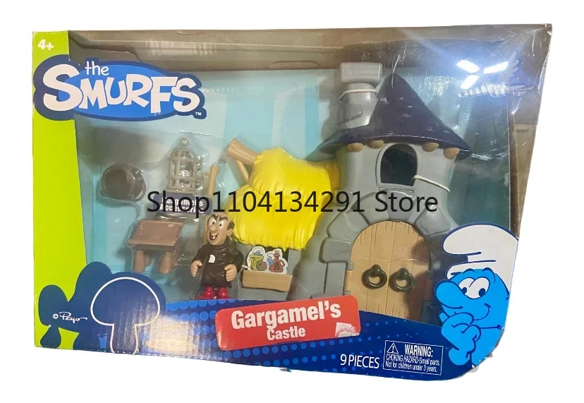 Giocattolo da esposizione originale della statuetta della casa dei funghi dell'animazione dei murfs per giochi di finzione, regalo di compleanno per bambini e da collezione