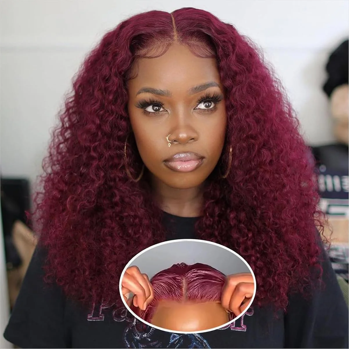 

18″- 40″ 200% Density HD Swiss Lace Frontal 99J Human Hair Wigs For Women Burgundy Wine Red Deep Wave Lace Front Wig