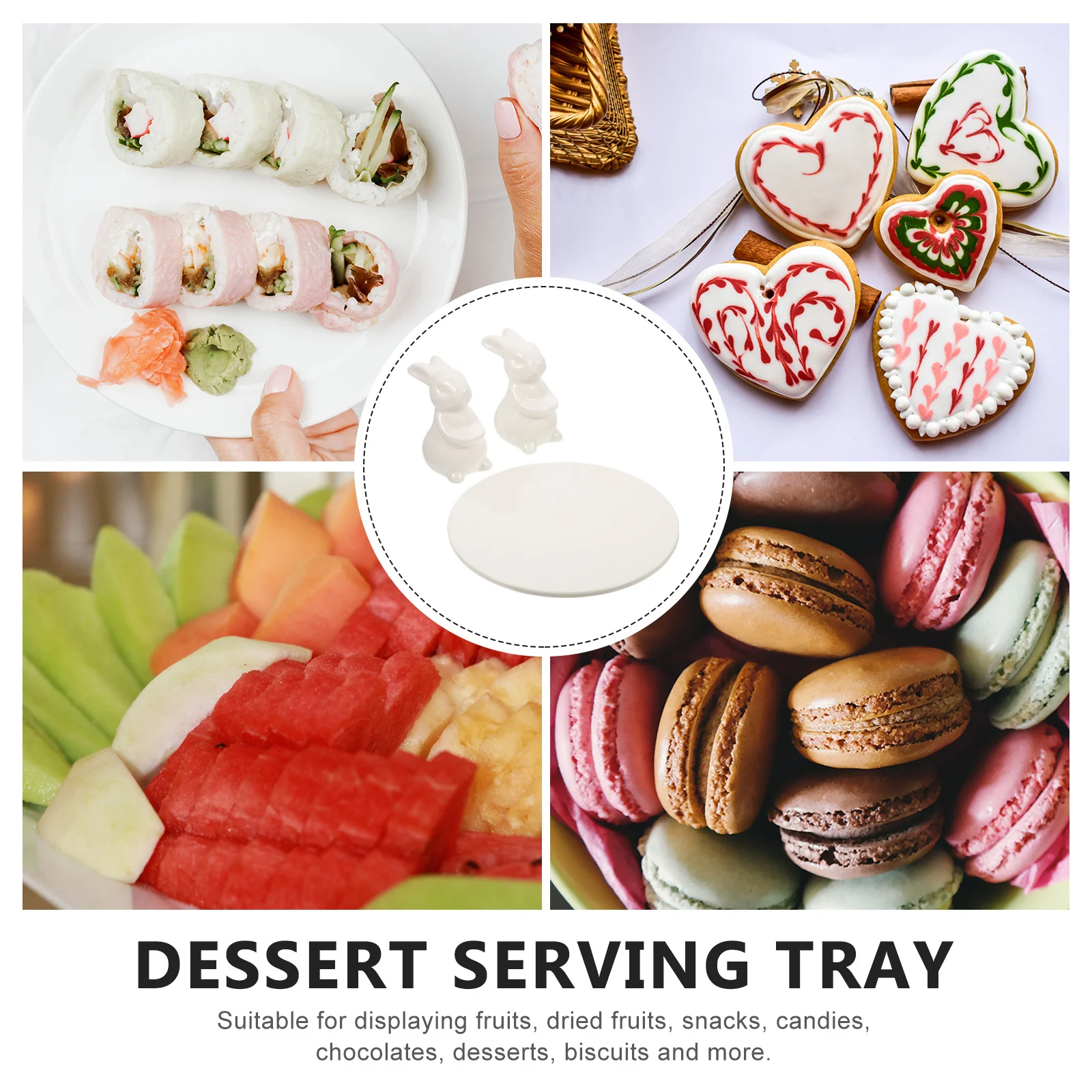 

Rabbit Dessert Tray Ceramic Serving Plate for Home Cake Shops Tea Party Decorative Multi-Function Fruit Snack Display 1Set