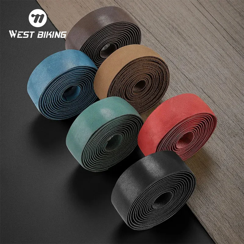 WEST BIKING Real Cowhide Bike Handlebar Tape Genuine Leather Retro Color Bicycle Handlebar Anti-slip Comfortable For Road Bike