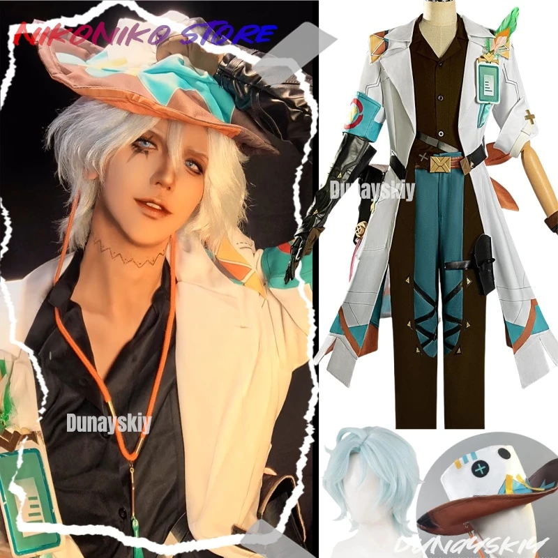 جينشين إمباكت إيفا أزياء تنكرية شعر مستعار معطف أبيض زي موحد قبعة حقيبة الدعائم مجموعة كاملة الرجال النساء الفتيات Tlalocan حفلة الهالوين