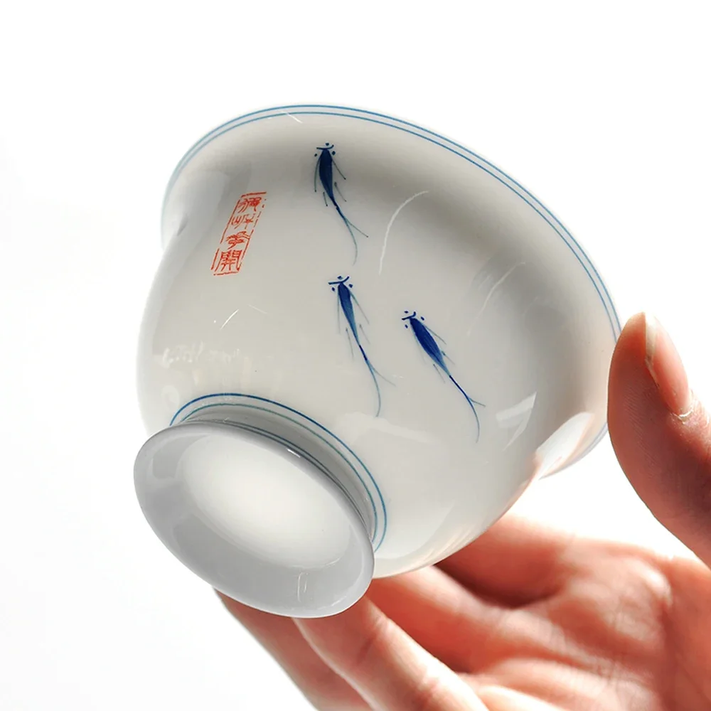 Juego de té tradicional chino Gai Wan de 130ML, tetera de Kung Fu de porcelana blanca y azul pintada a mano, juego de cuencos de té de cerámica