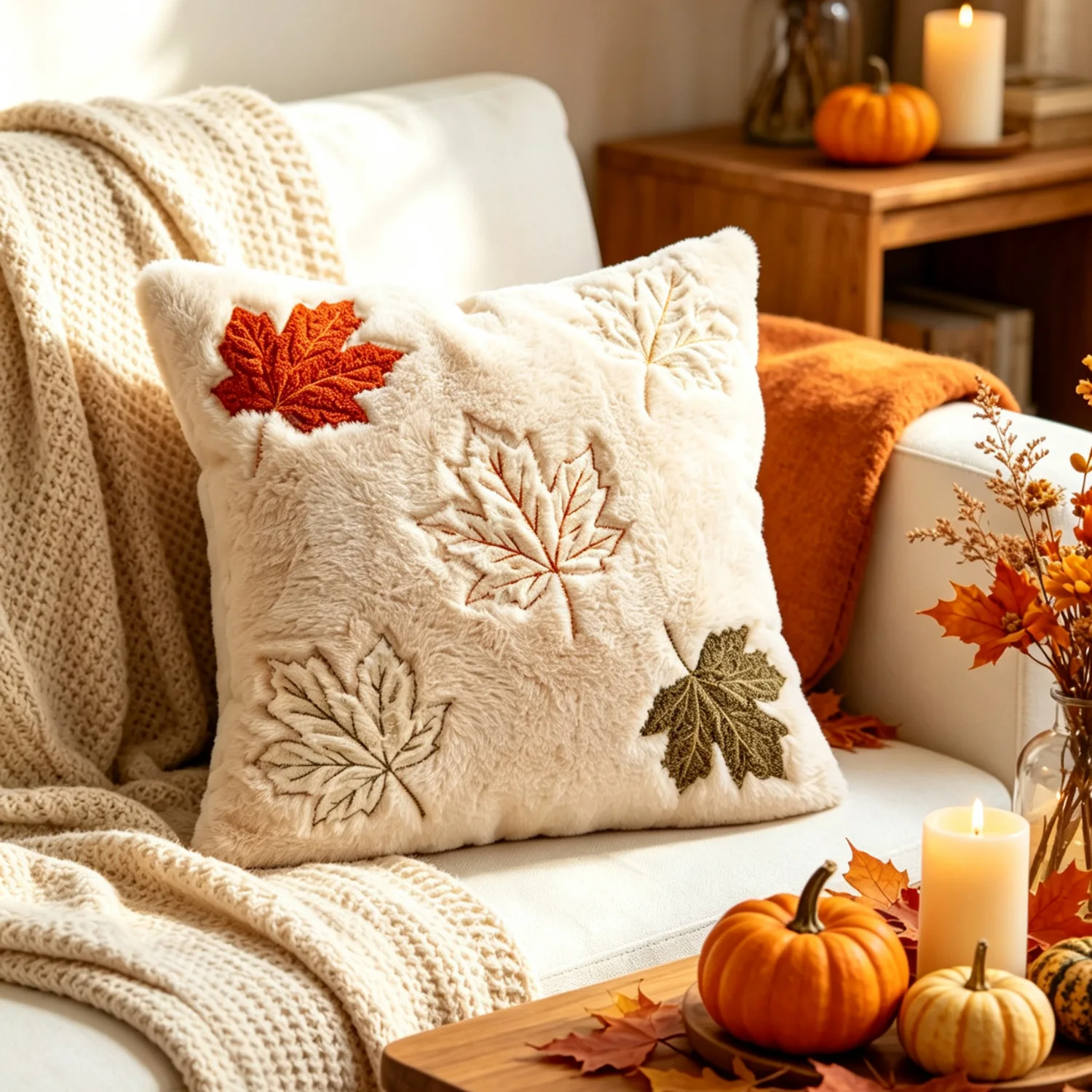 Halloween Maple Leaves Throw Pillow Covers 1/2pcs Set Thanksgiving Embroidered Home Party Fall Decor 30x50cm 45x45cm Ideal Gift