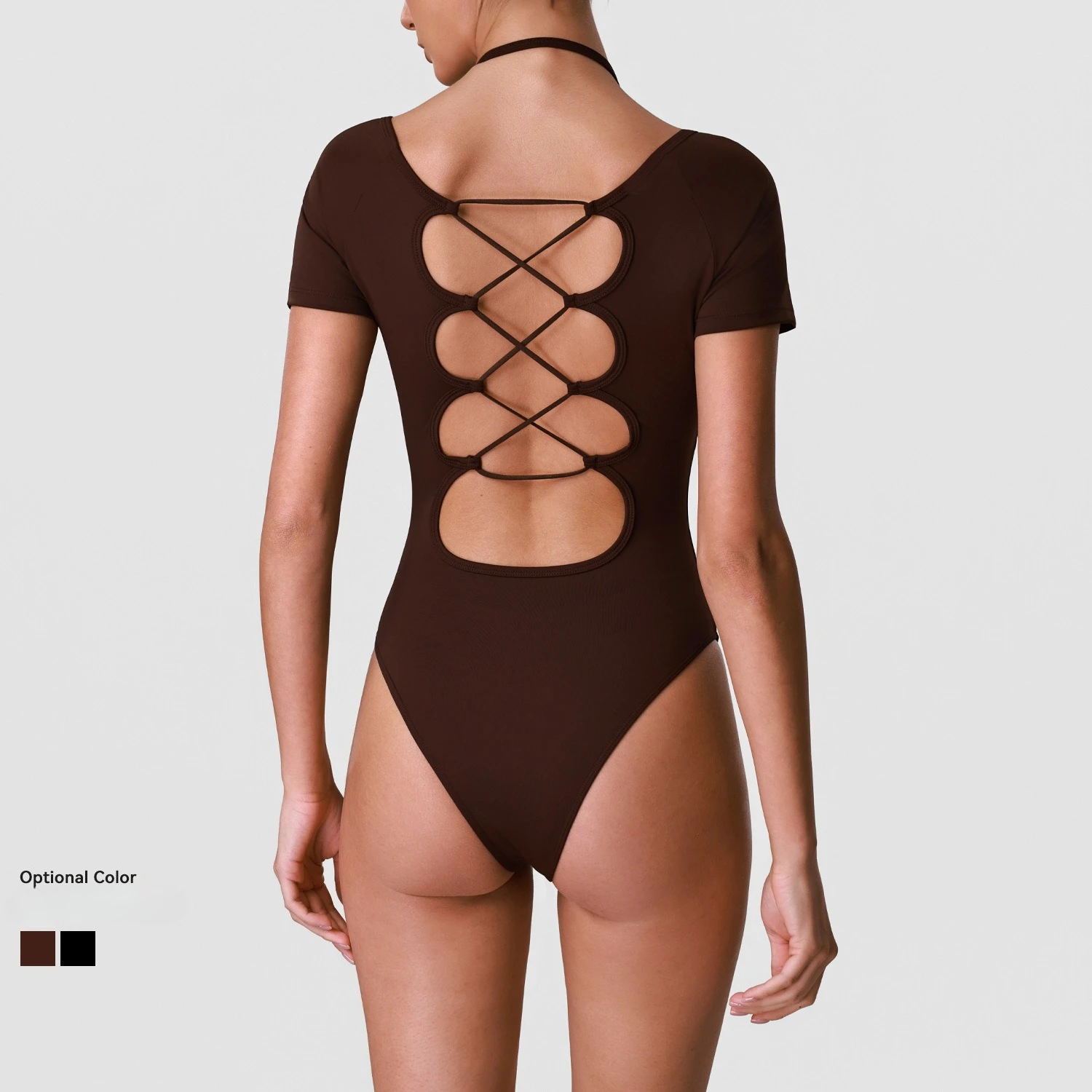 Greenora Sexy Back Lace Up Bodysuit Women Short Sleeve Hollow Out Slim Leotard Top Summer Streetwear Y2K Casual Bodysuits Romper