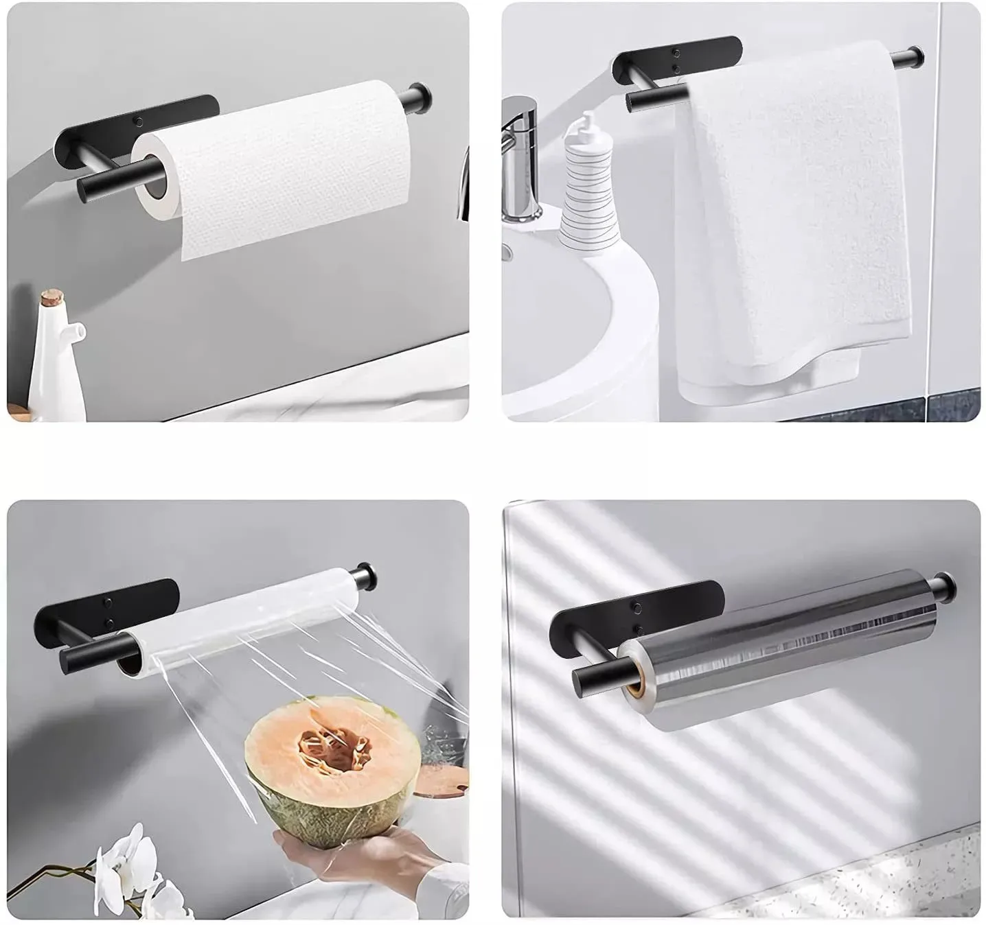 Kitchen Tissue Holder Hanging Towel Rack Paper Roll Holder Stainless Steel Toilet Paper Holder Cabinet Hook Kitchen Organizer