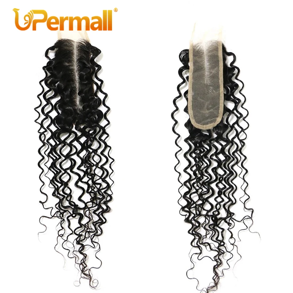 Upermall Brazilian Kinky Curly Bundles Hair With 2x6 Lace HD Transparent Closure Natural 100% Human Hair Extensions For Women