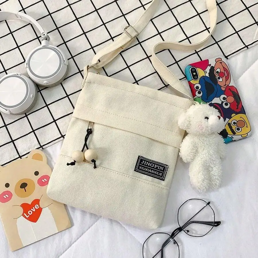 

Mini Canvas Crossbody Bag For Women, Cute Shoulder Bag With Bead Decor, Daily Use Versatile Purse