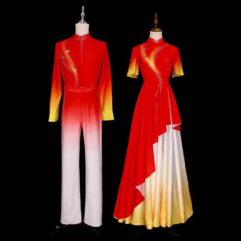 جديد الكبار جوقة أزياء مسرحية الرقص الكلاسيكي النمط الصيني فستان الشيفون المتدفق فستان رقص المشجعين الشعبي الجديد