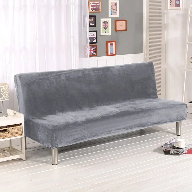 Plush Armless Sofa Bed Cover Folding Seat Slipcover Stretch Sofa Covers Elastic Couch Protector Removable Washable Slipcovers