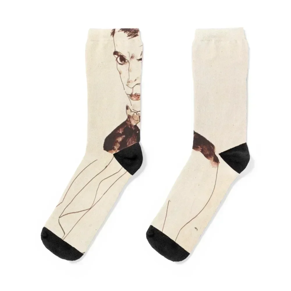 

original painting by Egon Schiele 1890 - 1918, Egon Schiele Prints Socks sheer floor Woman Socks Men's