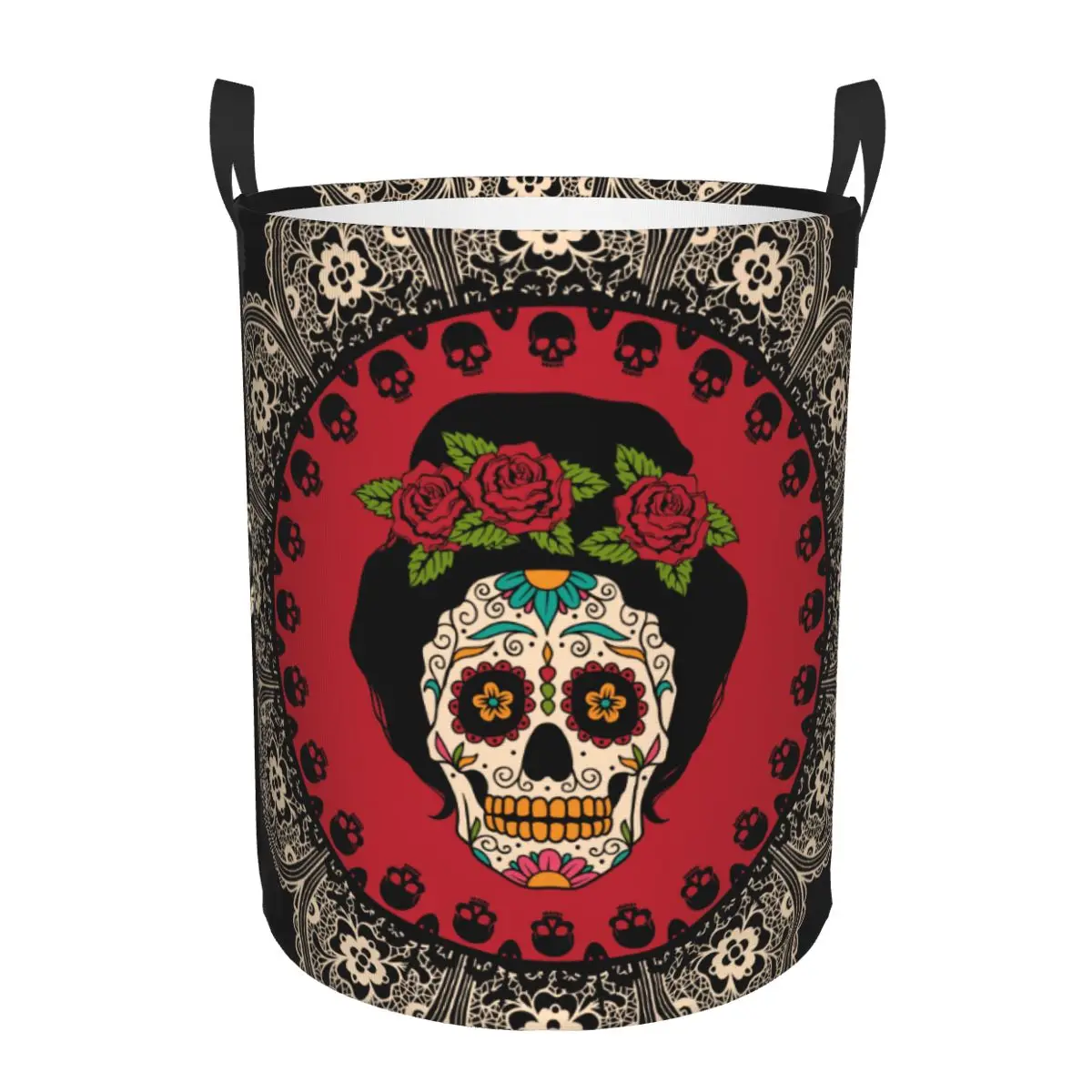 

Mexican Skull Girl Round Laundry Hamper Storage Basket Toys Clothes Organizer Bin for Home Bathroom Bedroom Dorm Nursery Decor