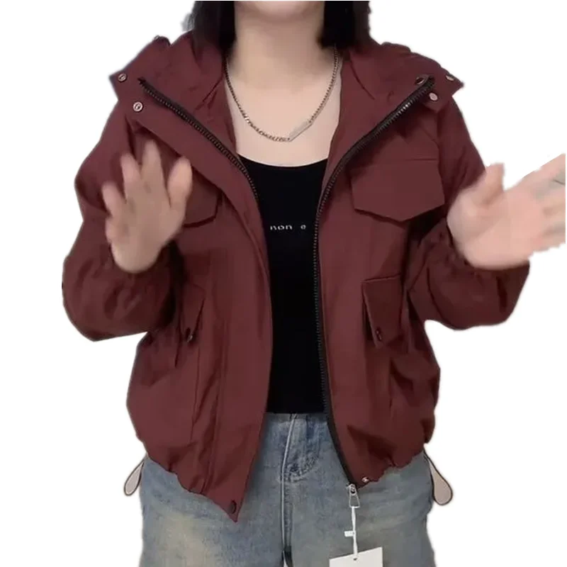 

2025 New Spring Autumn Hooded Loose Zipper Short Rushing Jacket Women Fashion Long Sleeve Casual Clothes Female Outerwear B637