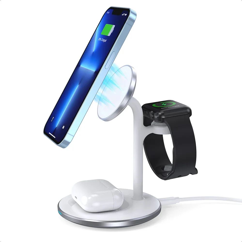 Newest Design Universal 3 in 1 Desktop Wireless Charger Phone Holder Compatible For Charging Headphones And Watches