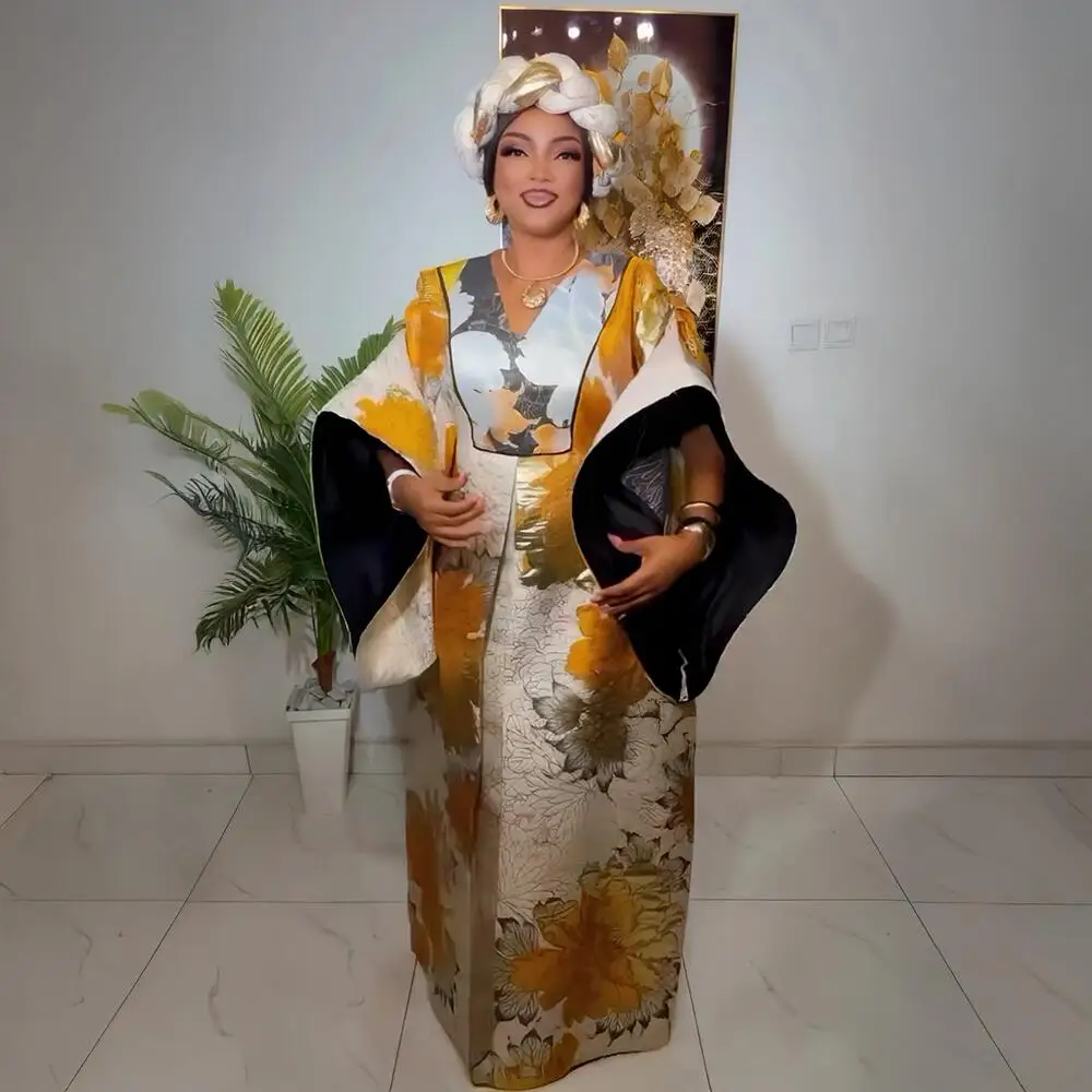 Vestidos Africanos Elegantes para Mujer 2025, Vestidos Turcos de Lujo para Mujer Africana, Vestidos Africanos de Lujo para Mujer con Pañuelo para la Cabeza