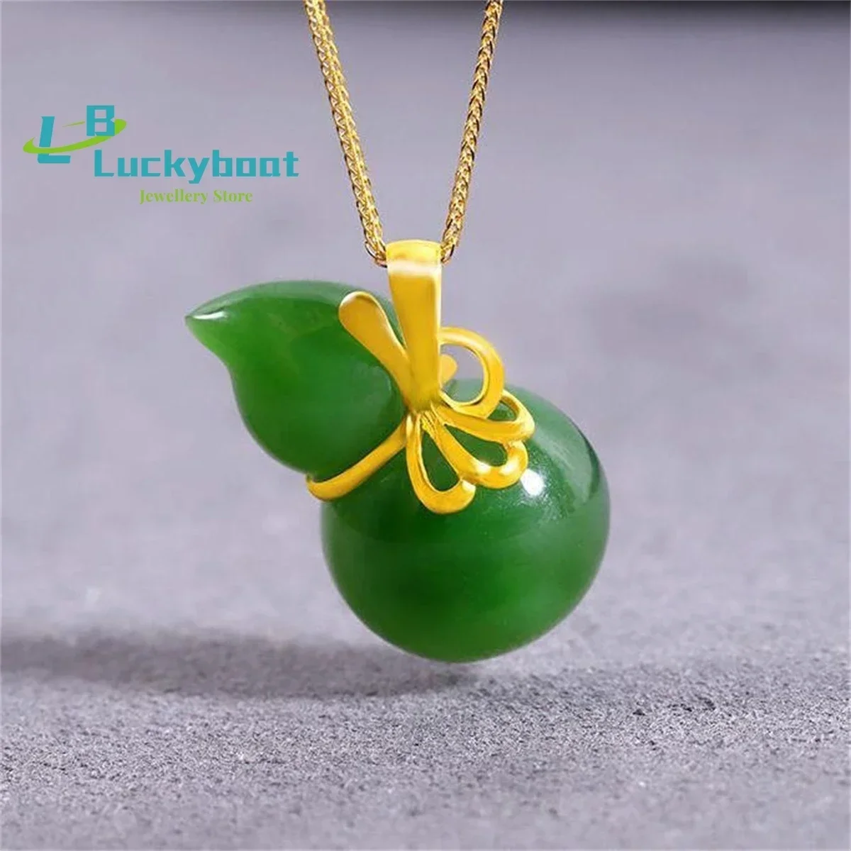 Imitation Hotan Jade Jasper Pendant Gourd Gold Plated Pendant Women's Necklace Bone Chain Jewelry Gift Versatile Fashion Charm