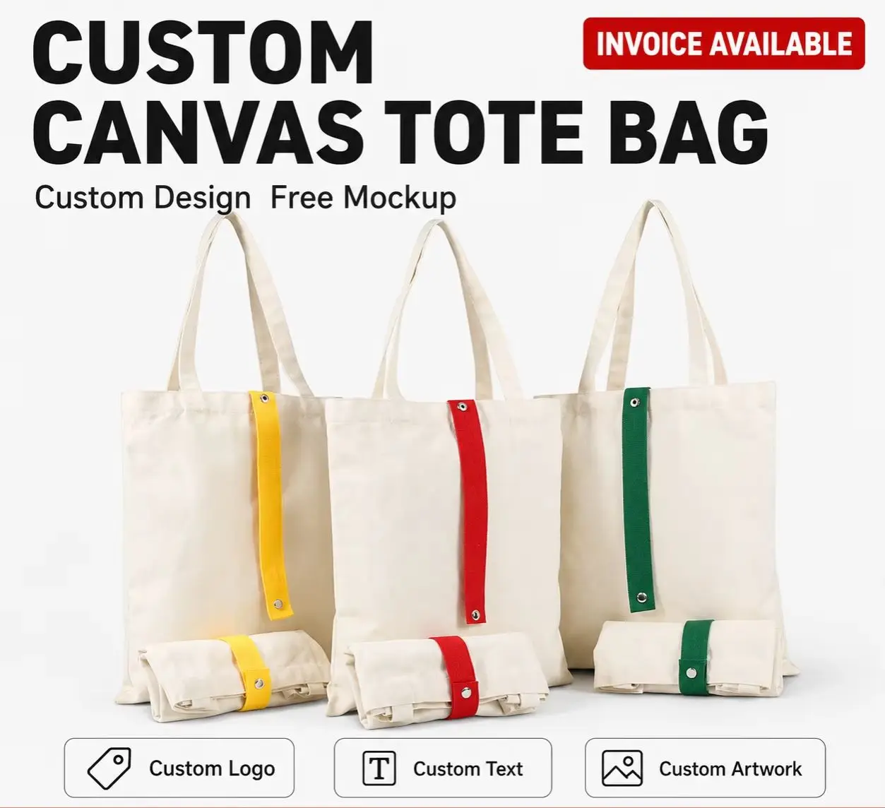 Customized Canvas Tote Bag Folding Portable Handbag Eco-friendly Shopping Cotton bag Personalized Branding Logo Advertise Bags