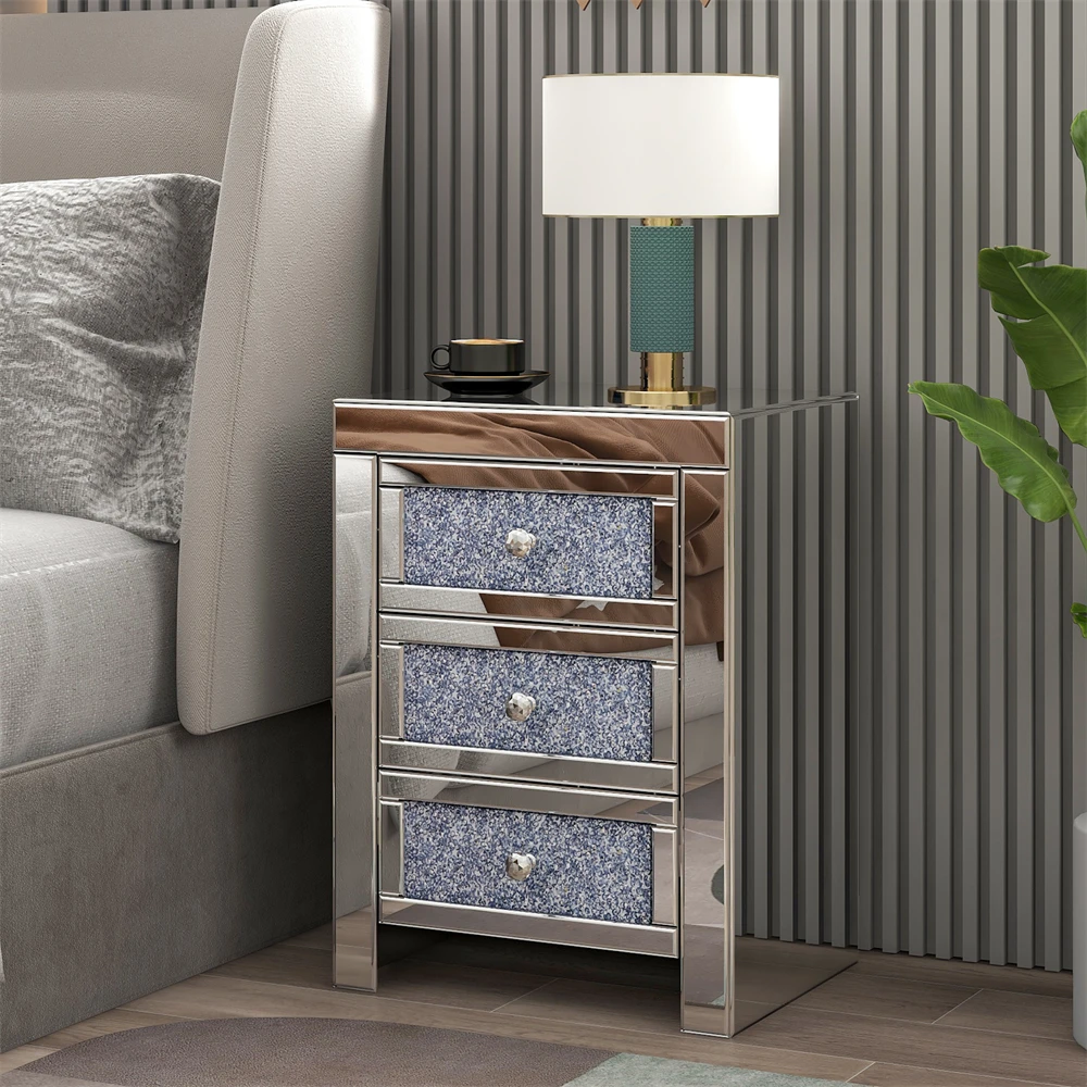 Luxury Tables Drawer Crystal Diamond Bedside Table Bedroom Furniture with 3 Drawers Bedside Table