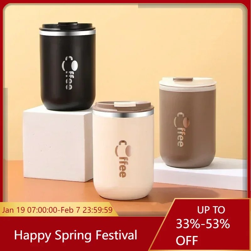 

Stainless Steel Thermos Cups Coffee Thermal Mug with Straw Leak Proof Travel Car Double Layer Insulated Milk Tea Water Bottle