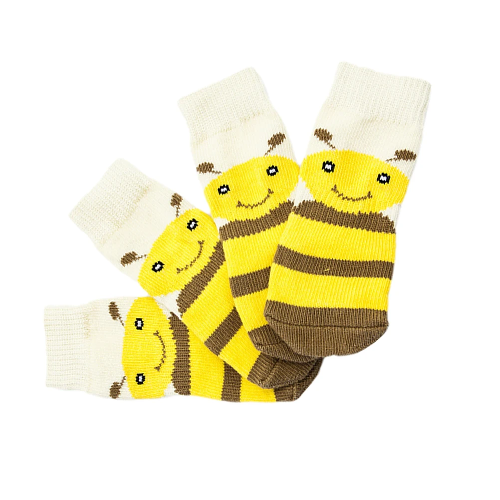 

4pcs Dog Yellow Striped Cotton Pet Socks For Puppy Non-Slip Warm Snow Ice Protection Size 2Xl Pet Cotton Socks