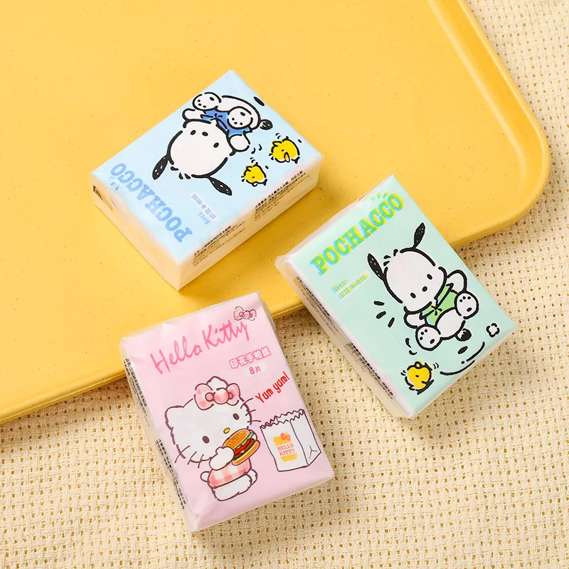 9pcs Hello Kitty  Sanrio Tissue  Pochacco Kawaii Cartoon Printed Handkerchief Cute Girl Portable Toilet Paper Girly Gift