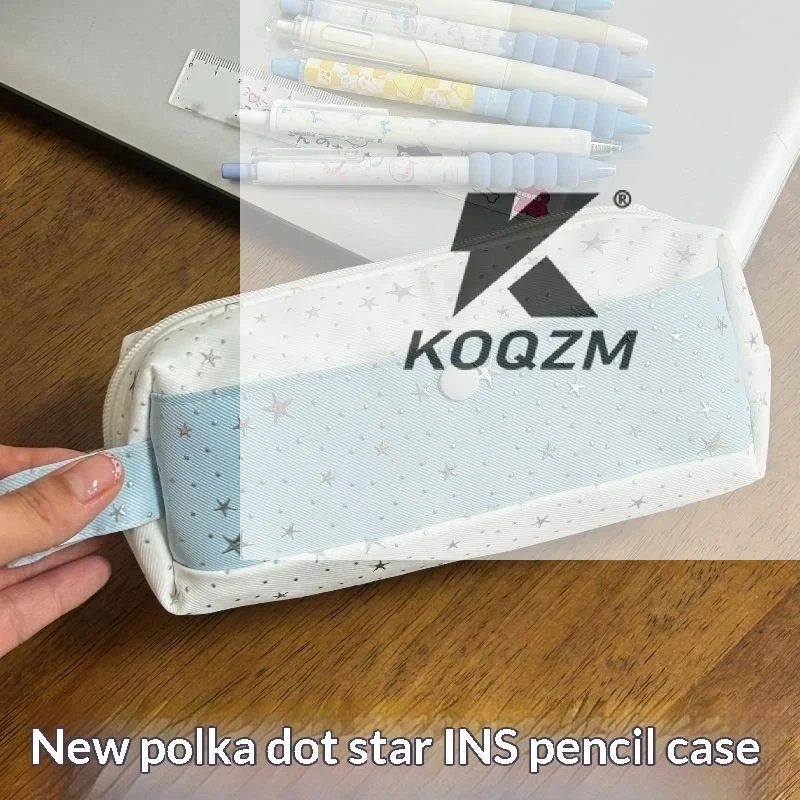 Multi-functional Striped Polka Dot Pen Bag Handheld Large Capacity Pencil Case Stationery Pouch Back To School