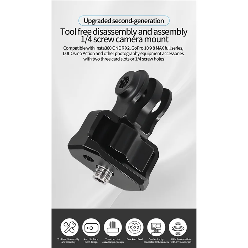 Solid For Upgraded 2Rd Gopro Three-Card To 1/4 Adapter Alai Positioning Disassembly Fixed Mounting Base,Black A Durable
