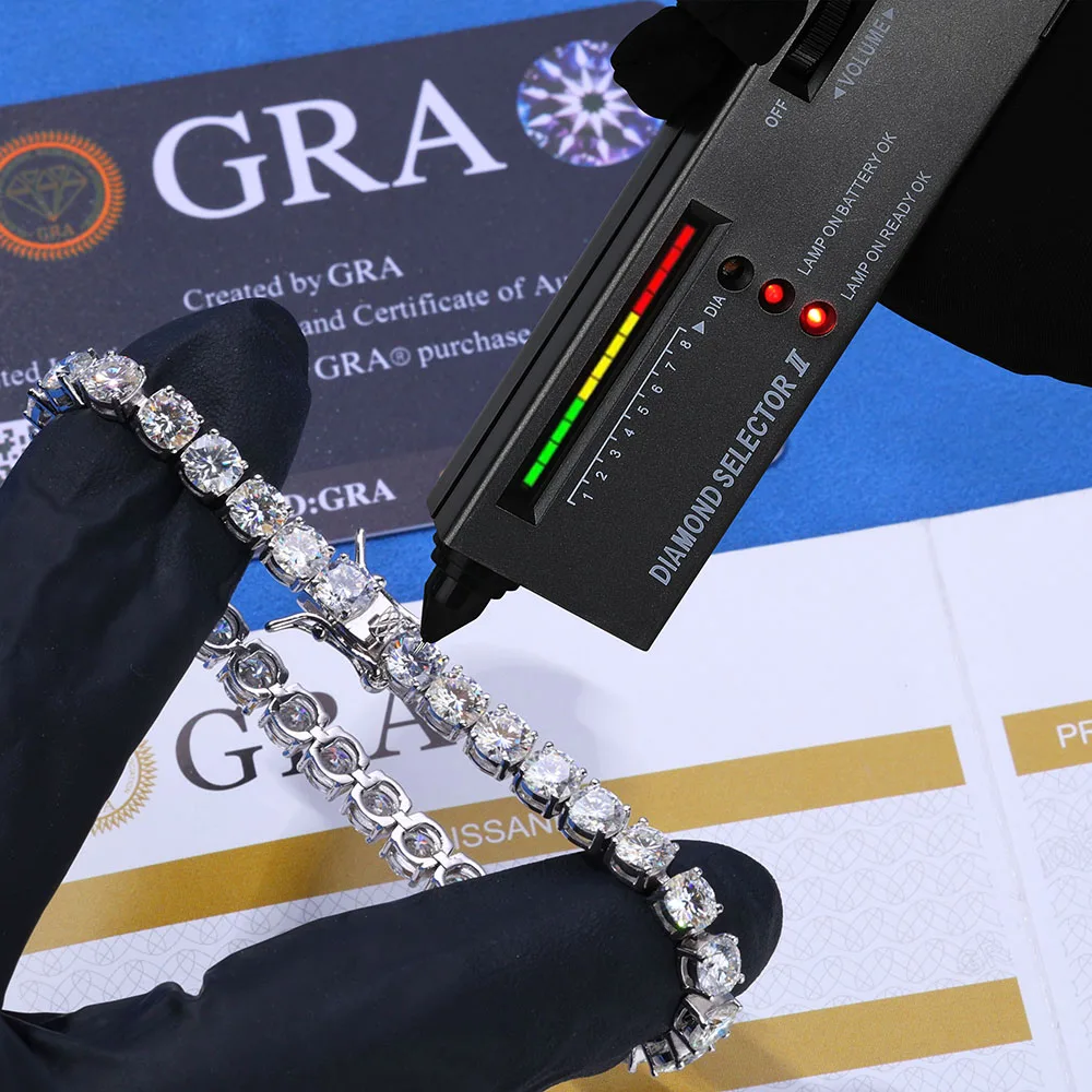 

HHIOK Лидер продаж 3/4/5/6 мм стерлингового серебра 925 пробы VVS муассанитовая теннисная цепочка протестирована на тестере бриллиантов браслет унисекс в стиле хип-хоп