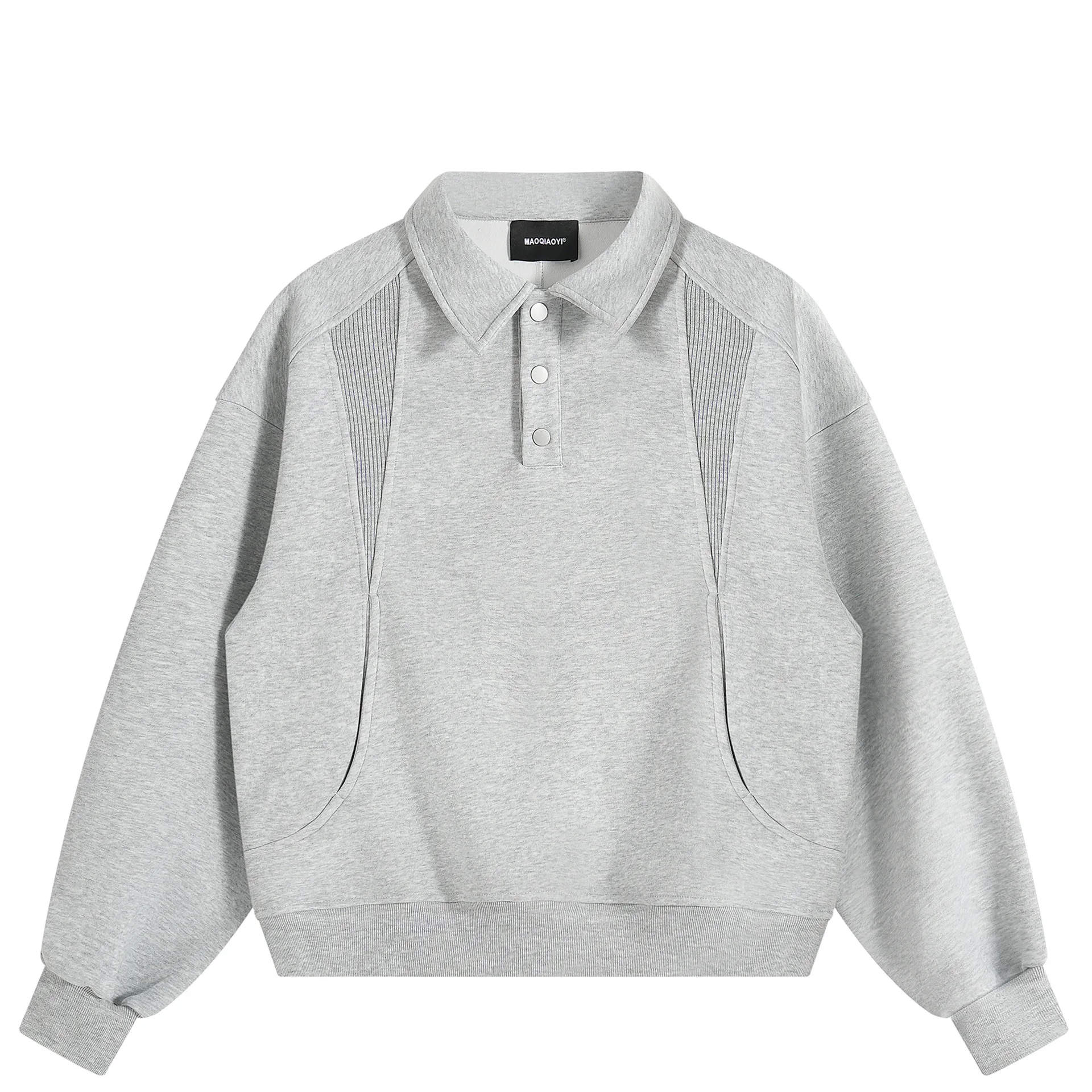 American Boxy Cropped Deconstructed Paneled Polo-Collar Sweatshirt for Men & Women Loose-Fit Pullover Couple Casual Jacket,